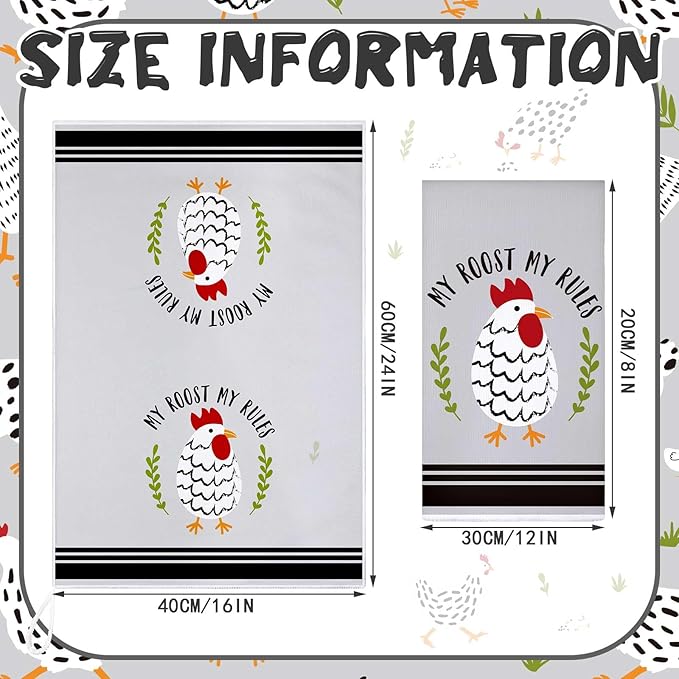 Boyiee Set of 6 Farm Chickens Kitchen Towels Farmhouse Absorbent Dish Tea Towels Rustic Country Rooster 24 x 16 Inches Gifts Chickens Hand Washcloth Gifts for Kitchen Bathroom Decorations