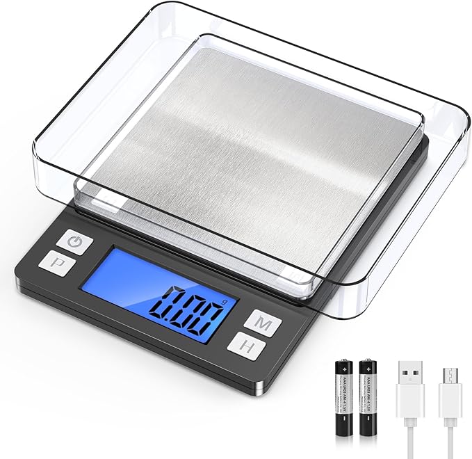 BOMATA 0.01g/1kg Upgraded Small Digital Scale, USB Rechargeable, with Larger Display and Hold,Tare Function, 9 Units, High Precision Digital Scale Grams and oz for Small Item, Kitchen…