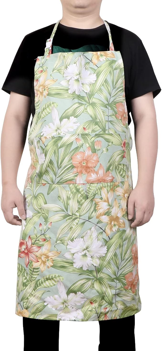 LOLOMLO Oversize Canvas Cotton Apron, Extra Large Aprons with Long Strap, Adjustable Neck Tear Resistant Plus Size aprons