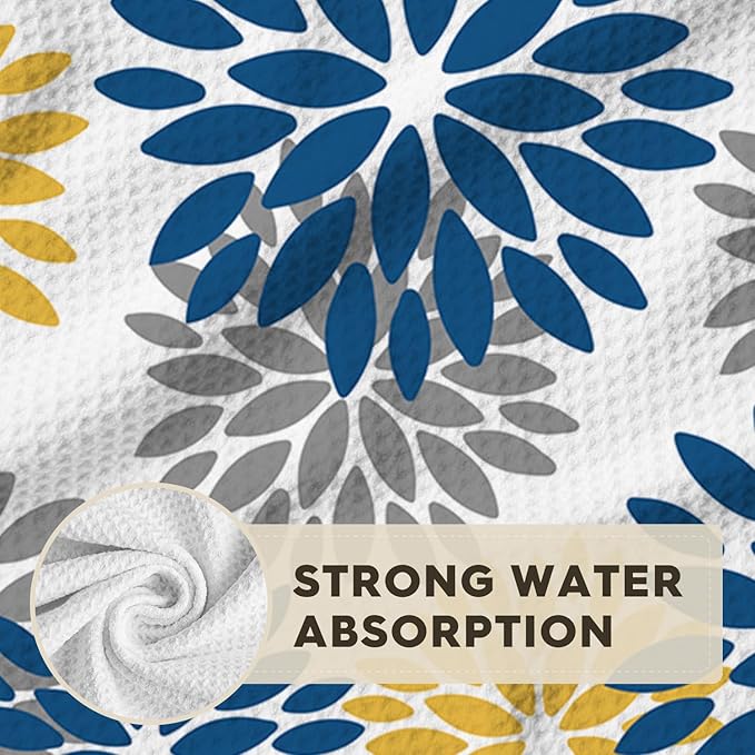 Artoid Mode Dark Blue Dahlia Floral Bar Kitchen Towels, 12x24 Inch Quick Dry Microfiber Cloth Dish Towels for Kitchen Drying Set of 2