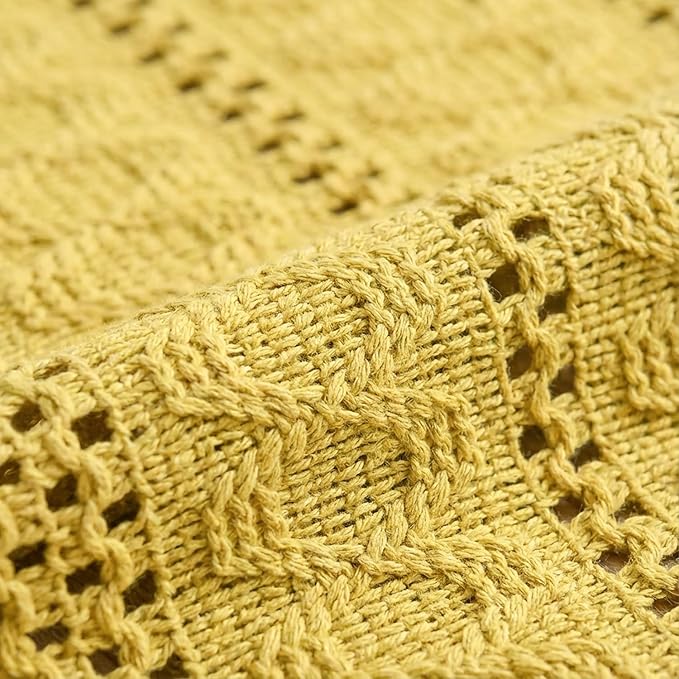 Artoid Mode Yellow Farmhouse Woven Rustic Hollow Table Runner, Seasonal Holiday Hollow Kitchen Dining Table Decoration for Home Party Decor 12x72 Inch