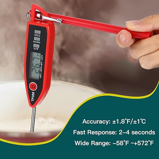 Copkim 6 Set Waterproof Food Thermometer for Water, Liquid, Candle and Cooking Digital Meat Thermometer with Long Probe Instant Read for Kitchen BBQ Grill Candy (Black,Red)
