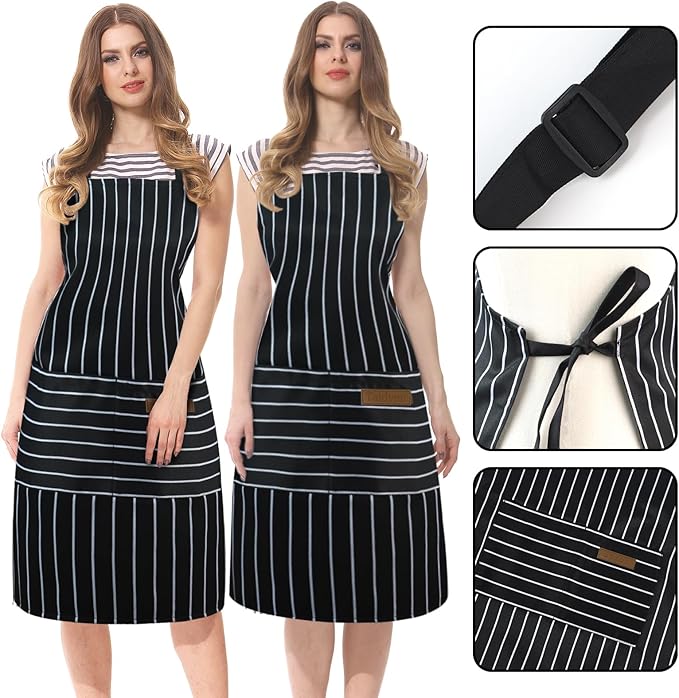 Taidven 2 Pack Apron - Unisex, Adjustable Bib Kitchen Apron, Cooking Apron, Aprons for Women Men with Pockets, Chef Aprons