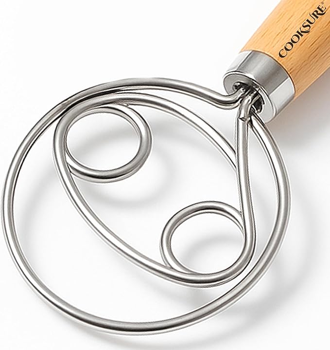 Danish Dough Whisk for Sourdough Bread – 13 Inch Bread Whisk with Wooden Handle – 304 Stainless Steel Hook for Heavy Dough Baking, Swedish Dough Whisk Tool