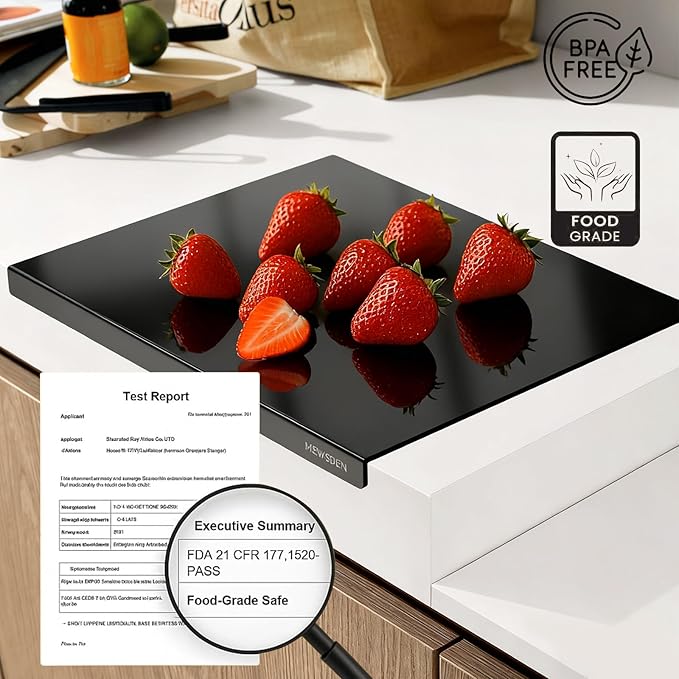 Black Cutting Boards for Kitchen, Acrylic Cutting Board with Counter Lip Countertop Protector, Non-Slip Tablas Para Picar Cocina, Kitchen Decor Apartment Essentials House Warming Gifts(20"x16")