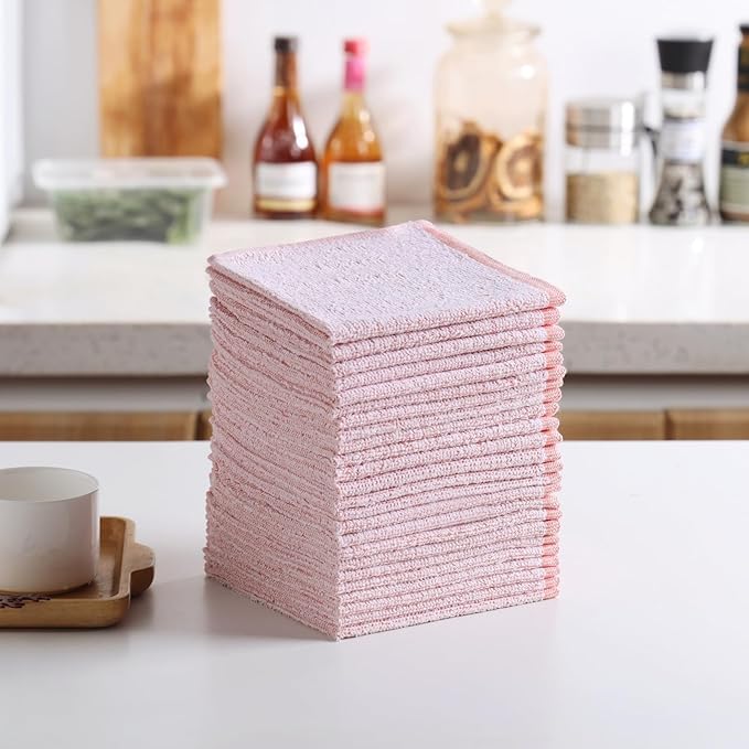 Oeleky Pack of 24 Kitchen Dish Cloths, Cotton Shop Rags, 11x11 Inches, Absorbent Cleaning Dish Rags for Home and Kitchen (24, Pink)