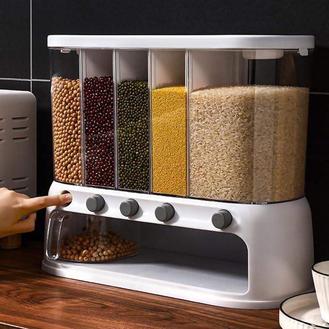 Grain Storage Container Dispenser | 12L/25Lbs Rice Dispenser | Counter Top Cereal Grain Food Dispensers | Dispensador de Granos para Cocina | Kitchen Storage Containers With Measuring Cup For Grains S