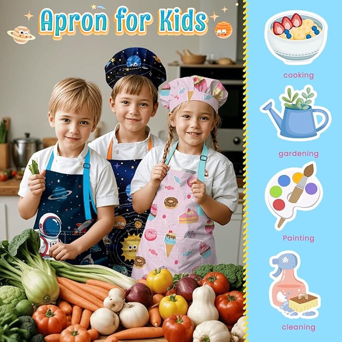 SANDJEST Kids Apron with Chefs Hat Set, Kitchen Apron Gifts