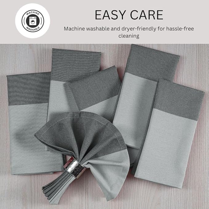Cloth Dinner Napkins 100% Cotton Set of 6 - Soft Durable Reusable Table Napkins - for Dining Weddings Parties Holidays Easter and Everyday Use - 18x18 Inch Cloth Napkins Grey