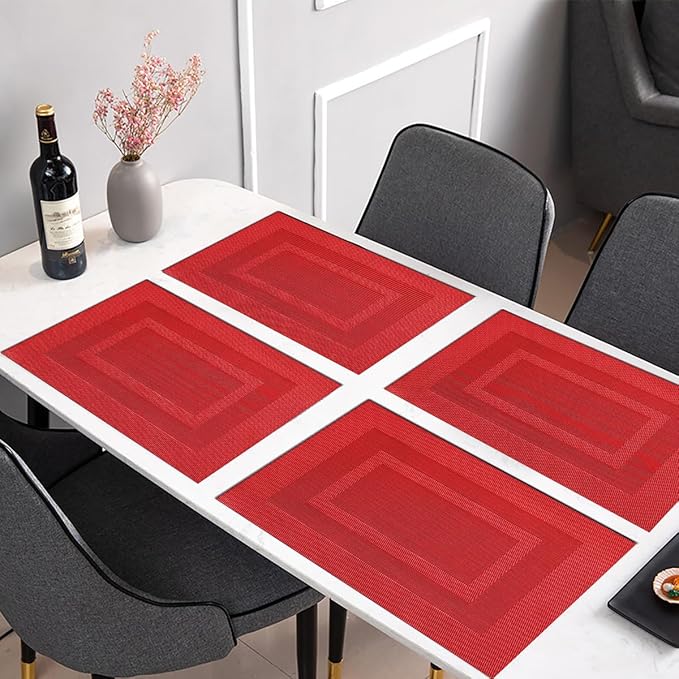 PIGCHCY Placemats,Durable Placemats for Dining Table,Washable Woven Vinyl Kitchen Placemats Set of 4 (18 x 12 inches,Passionate Red)