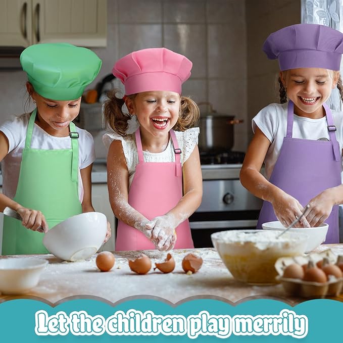 Handepo 40 Pcs Apron Chef Hat Set Aprons Chef 's Bib Apron Hats Bulk for Cooking Painting 7-13 Years