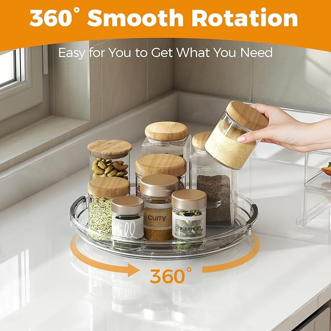 4 Pack Lazy Susan Organizer, 9.25 inch Lazy Susan Turntable for Cabinet Table Top Refrigerator, Rotating Organizers for Pantry Fridge, Clear