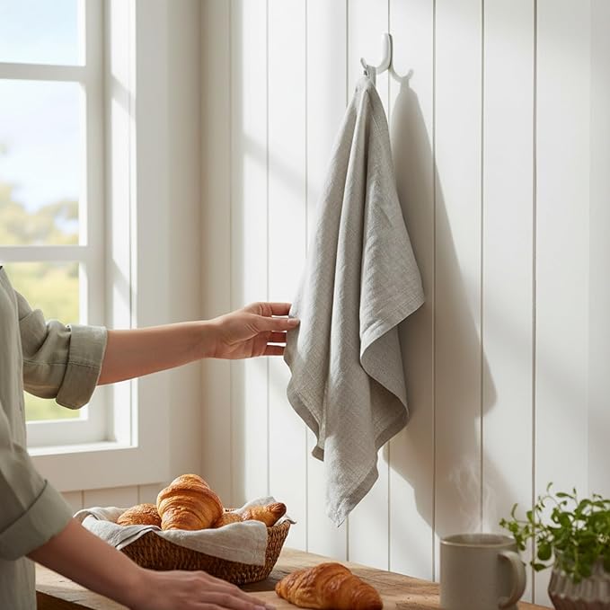 Linen Kitchen Dish Towels – 20” x 27” – 100% Pure Stonewashed Linen Hemstitch Hand Towel/Tea Towel - Set of 2 (Natural)