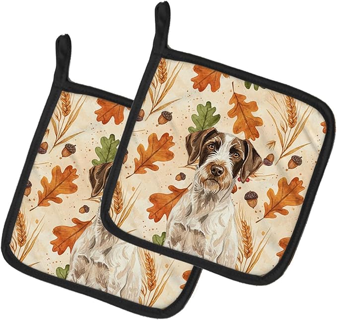 Caroline's Treasures Liver and White German Wirehaired Pointer Heirloom Fall Pair of Pot Holders Pair 7.5x7.5 Quilted Insulated Hot Pads Decorative Kitchen Gift Made in USA