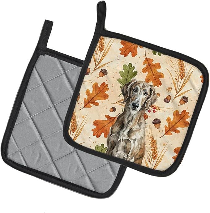 Caroline's Treasures Brindle Scottish Deerhound Heirloom Fall Pair of Pot Holders Pair 7.5x7.5 Quilted Insulated Hot Pads Decorative Kitchen Gift Made in USA