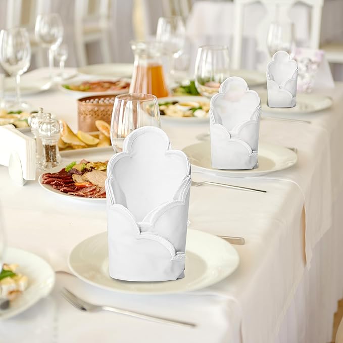 Ridhi Cloth Napkins 100% Pure Cotton Farmhouse Wedding Dinner Napkins Gift for Spring, Easter, Valentine, Holiday, Everyday Napkin (4-18" x 18" White with White Edge)