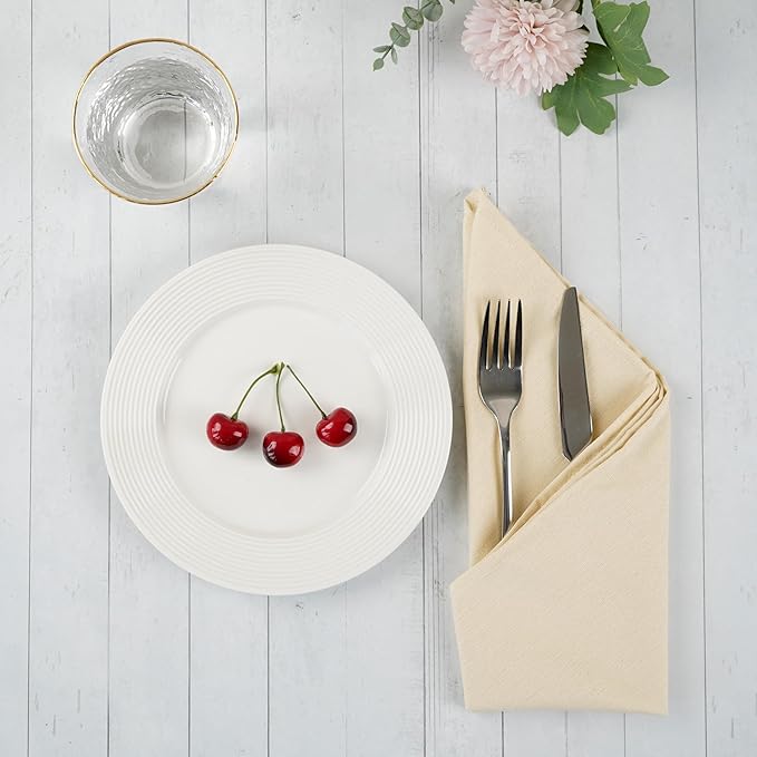 Solid Color Cotton Blended Dinner Cloth Napkins - Set of 12 (17 x 17 inches) - for Events & Home Use (Beige)