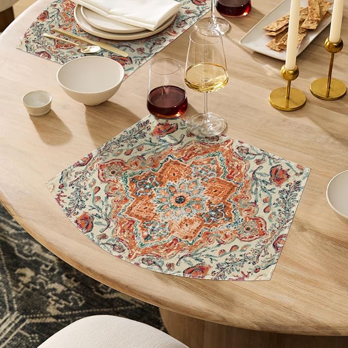 Artoid Mode Farmhouse Bohemian Wedge Shaped Placemats Set of 4, Seasonal Home Dining Table Mat for Round Table
