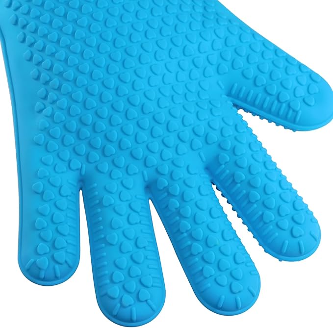 1 Pair Extra Long Professional Oven Mitts, Non-Slip Silicone Grip Heat Resistant,19.7" Length,Up to 572℉ for BBQ Cooking Baking Grilling (Blue)