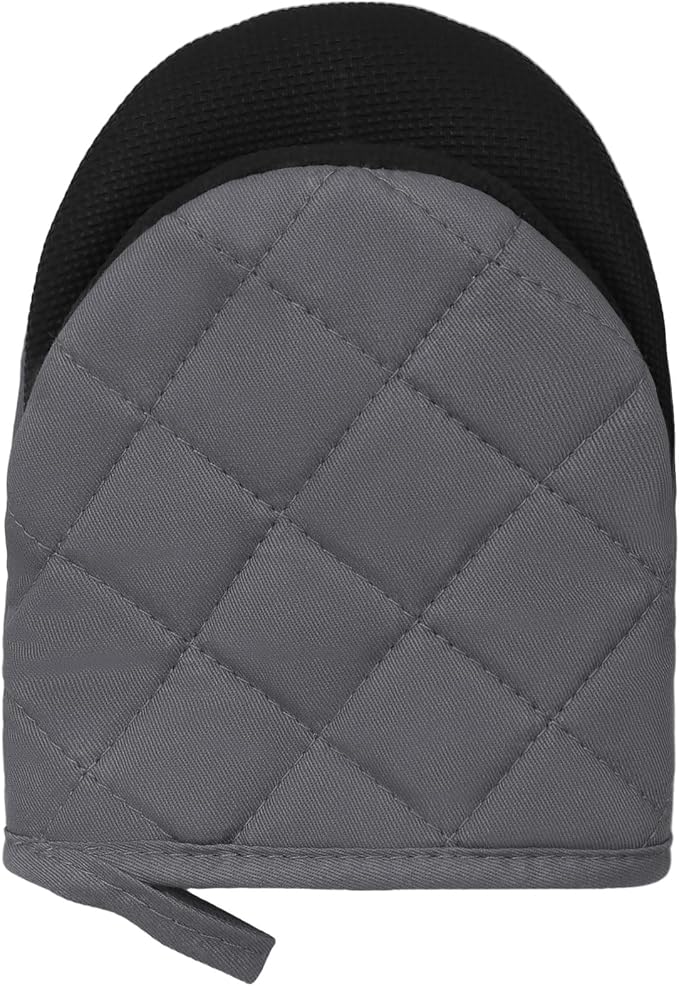 Short Oven Mitts, Heat Resistant 500°F, Silicone Grip Kitchen Gloves, Non-Slip for Baking, Grilling, BBQ, Machine Washable with Hanging Loop, 2-Pack Set, Cement Gray