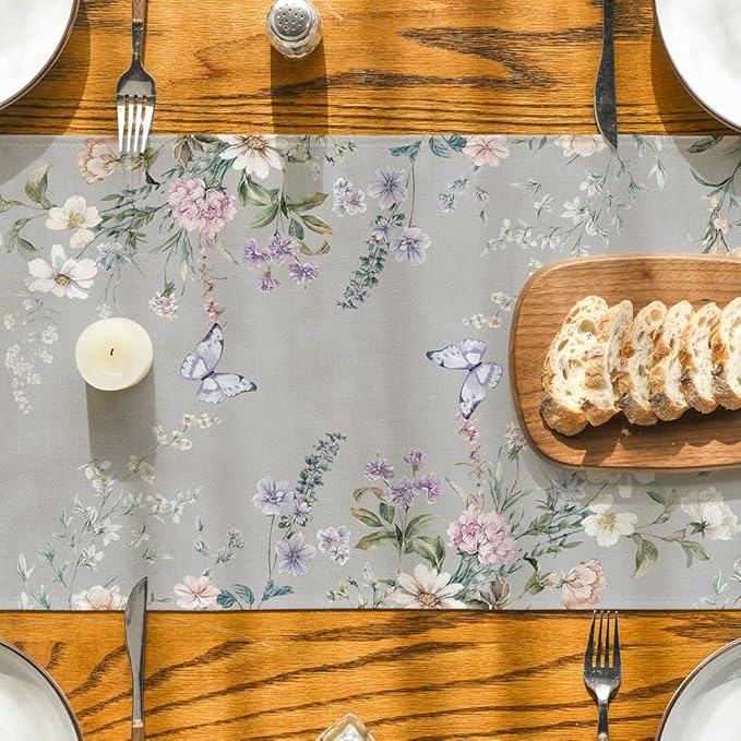 Artoid Mode Floral Wildflower Leaf 210 GSM Spring Table Runner, Seasonal Summer Kitchen Dining Table Decoration for Home Party Decor 13x72 Inch