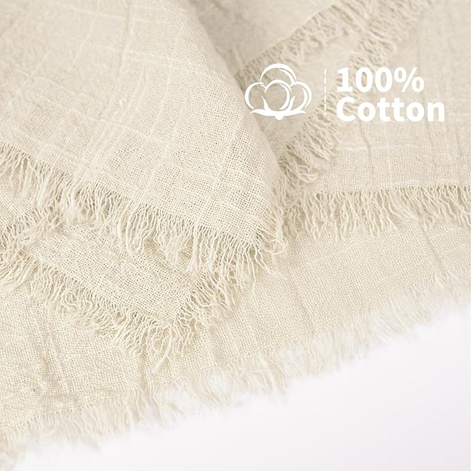 Showgeous 10 Pack Natural Cloth Napkins with Fringe 16x16 inch 100% Cotton Napkins Handmade Dinner Napkins Bulk Washable Soft Rustic Table Napkins for Wedding Parties Bridal Baby Shower