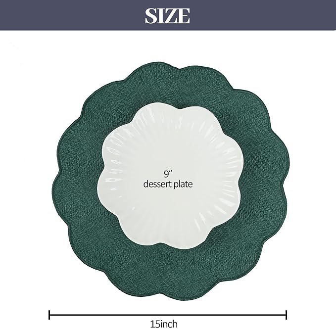 AHHFSMEI Round Faux Linen Placemats Set of 6 Heat Resistant Non-Slip Stain Proof Table Mats for Kitchen Dining Elegant Decor Place Mats (Forest Green,6)