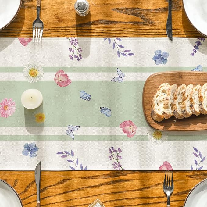 Artoid Mode Vase Bloom Tulip Lavender Summer Table Runner, Seasonal Spring Kitchen Dining Table Decoration for Home Party Decor 13x36 Inch