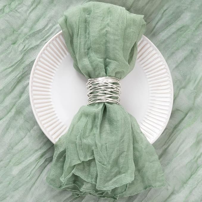 DeZerlor 50 Pack Sage Green Cheesecloth Napkins Spring Cloth Napkins Set of 50 Sage Dinner Napkins Bulk 21x21 Inches for Wedding Bridal Shower Baby Shower Parties