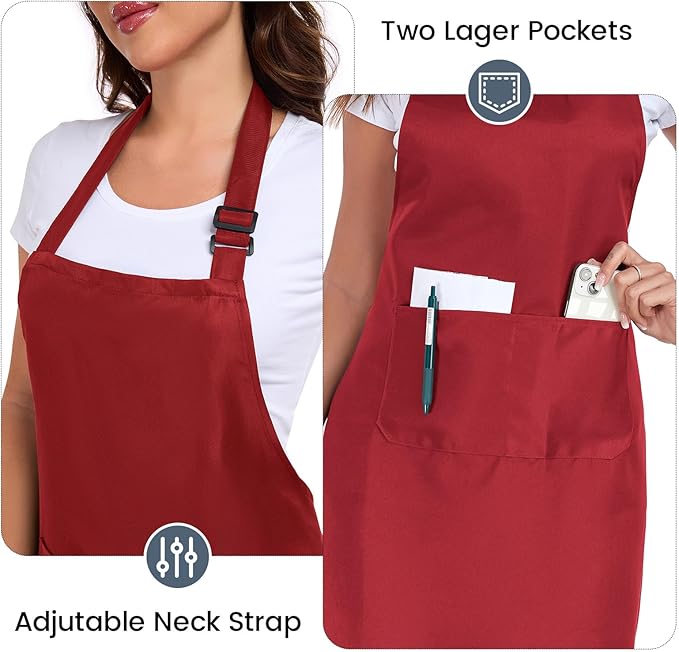 2 Pack adjustable apron with 2 pockets for men and women, waterproof and oil Resistant
