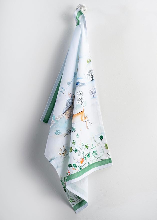 Maison d'Hermine Kitchen Towels Set of 3 100% Cotton 27.50" x 20" Reusable Cloth Tea Dish Towels Absorbent with Hanging Loop for Kitchen, Home, Dining, Cocktail Parties (Snowy World)