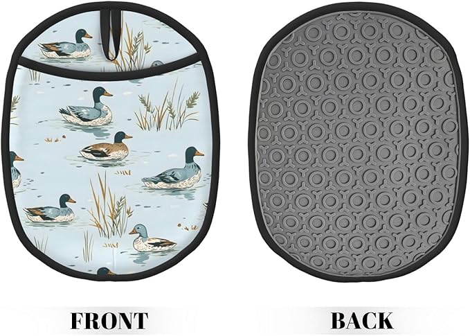 Duck Silicone Pot Holders Set of 2, Heat Resistant up to 500°F, Non-Slip Kitchen Hot Pads with Pocket and Soft Quilted Cotton Lining for Baking, Cooking and Hot Pots