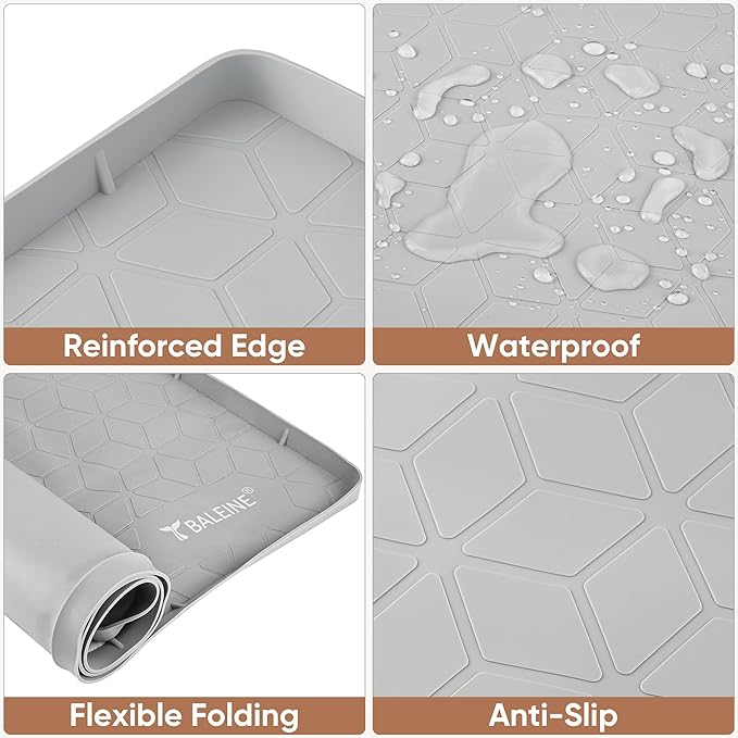 BALEINE 34''×22'' Under Sink Mat, Waterproof Food Grade Silicone Undersink Mat, Cabinet Shelf Drip Tray, Under Sink Liner for Kitchen, Bathroom (Grey)