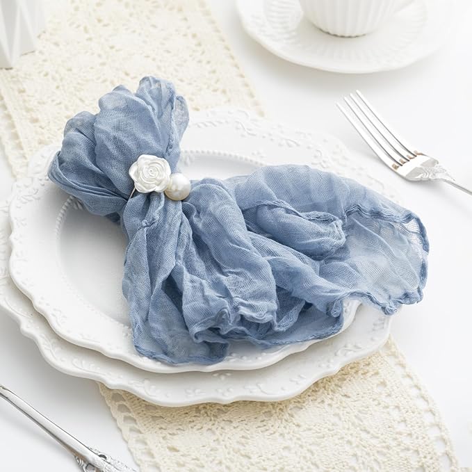 60 Pack Dusty Blue Cheesecloth Napkins Washable 21x21 Inches Dusty Blue Cloth Napkins Set of 60 Bridal Baby Shower Dinner Table Napkins for Wedding Rustic Boho Cotton Gauze Summer Party Table Decor