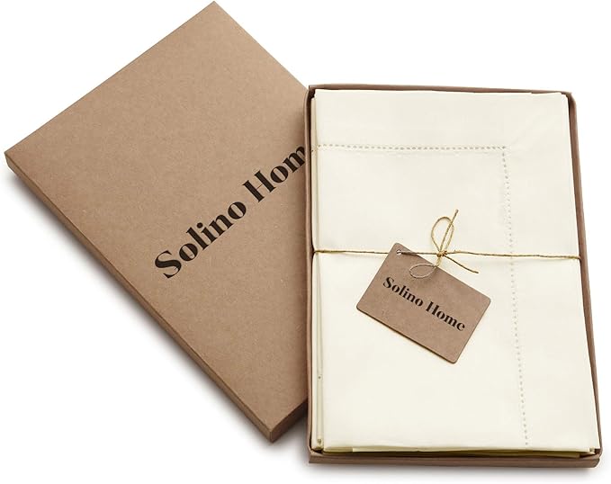 Solino Home Ivory Napkins Set of 4 - Cotton Linen Hemstitch Dinner Napkins Cloth 20 x 20 Inch for Spring, Summer, Mothers Day - Handcrafted and Machine Washable