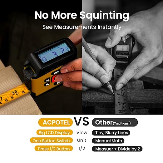 Digital Tape Measure 16 Ft - 6 Metric and Imperial Units, Easy Read Digital Measuring Tape Retractable with Fractions 1/16, Rechargeable Measurement Tool, for Distance/Area/Volume, Yellow