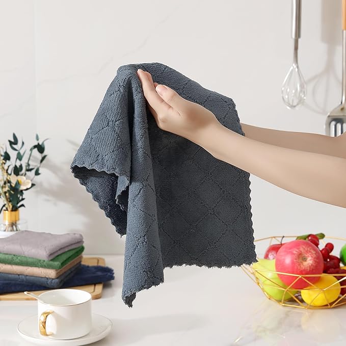 Homaxy Kitchen Towels and Dishcloths Set, 10 x 10 and 13 x 19 Inches, Set of 12 Super Soft and Absorbent Coral Velvet Kitchen Towels, No Lint and Nonstick Oil Fast Drying Dish Towel, Dark Grey