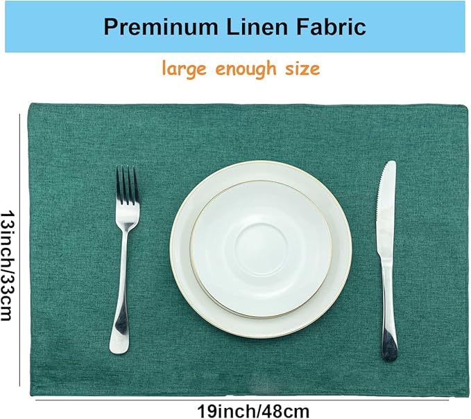 Weabetfu Cloth Placemats Set of 8 Heat Resistant Dining Table Placemmats Cotton Linen Machine Washable Kitchen Table Mats Wrinkle Free Thick Fabric Place Mat,Easy to Clean,13"x19" Green
