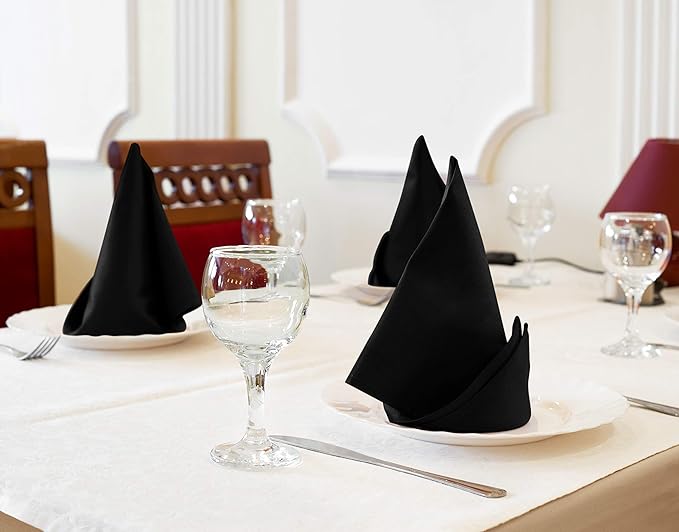 Utopia Kitchen Black Cloth Napkins [12 Pack, 18x18 Inch] Absorbent Cotton Blend Washable and Reusable for Dinner, Restaurant, Lunch, Wedding and Hotel