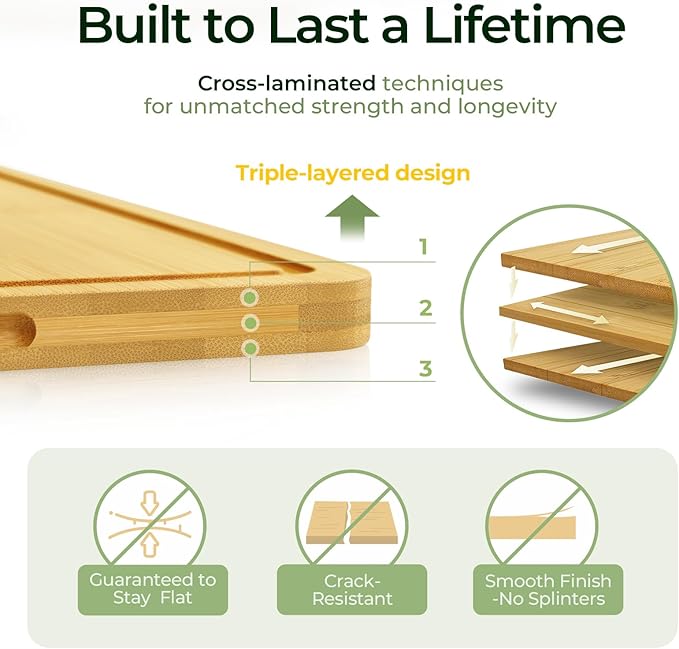 Keechee Kitchen Essentials Natural Bamboo Cutting Board XL With Durable, Knife-Friendly Surface & Deep Juice Groove – Perfect For BBQ(Pre Oiled, Natural)