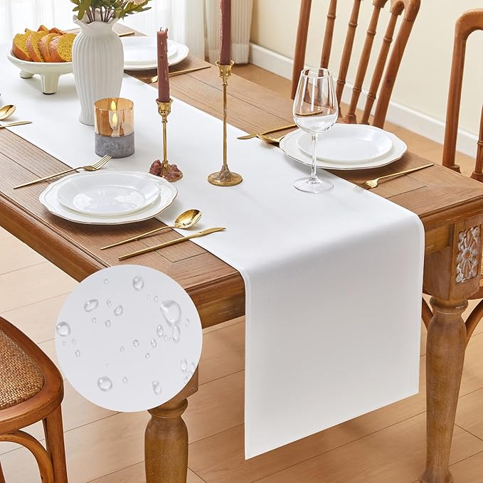 YATOJUZI White Table Runner Seasonal Summer Kitchen Dining Coffee Table Decoration 55 Inches Long Waterproof Neutral Farmhouse Rustic Table Runner Christmas Neutral Home Wedding Party Decor 16x55Inch