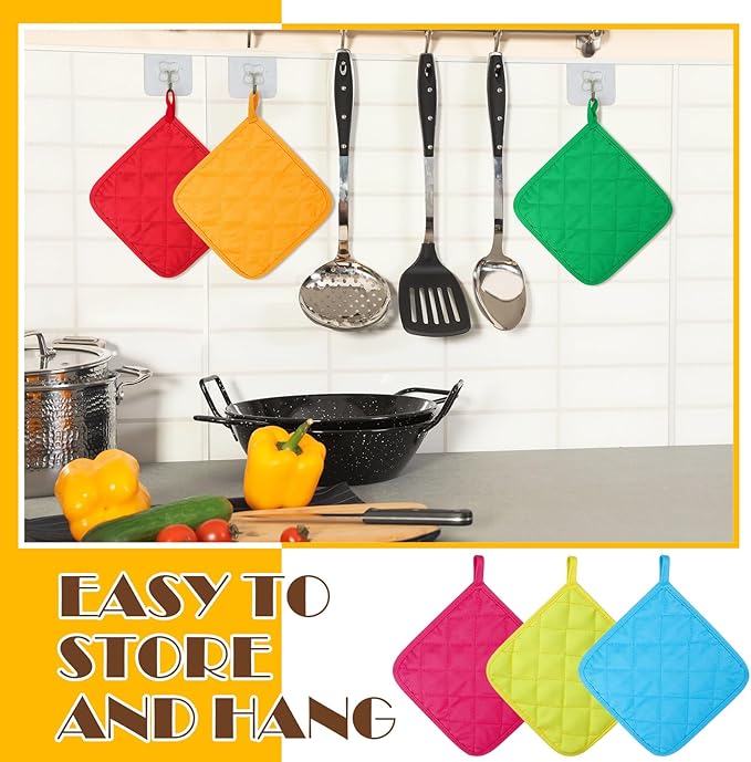Bokon 12 Pcs Pot Holders for Kitchen, Multicolor Potholders Sets, Heat Resistant Cotton Hot Pad Oven Mitts Trivet with Hanging Loops for Baking Cooking