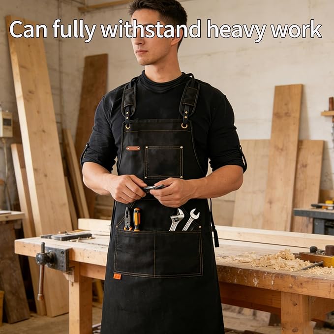 Kitchen apron 16oz canvas with cross-back, waterproof and oil-proof, heavy-duty gardening apron with multiple pockets