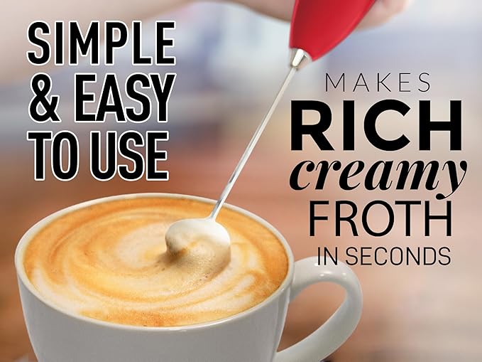 Zulay Powerful Milk Frother for Coffee with Upgraded Titanium Motor - Handheld Frother Electric Whisk, Milk Foamer, Mini Mixer and Coffee Blender Frother for Frappe, Latte, Matcha, No Stand - Red