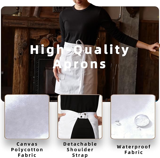 Unisex Waist Apron Half Bistro Apron Server Aprons with Pockets Waterproof 4251BY