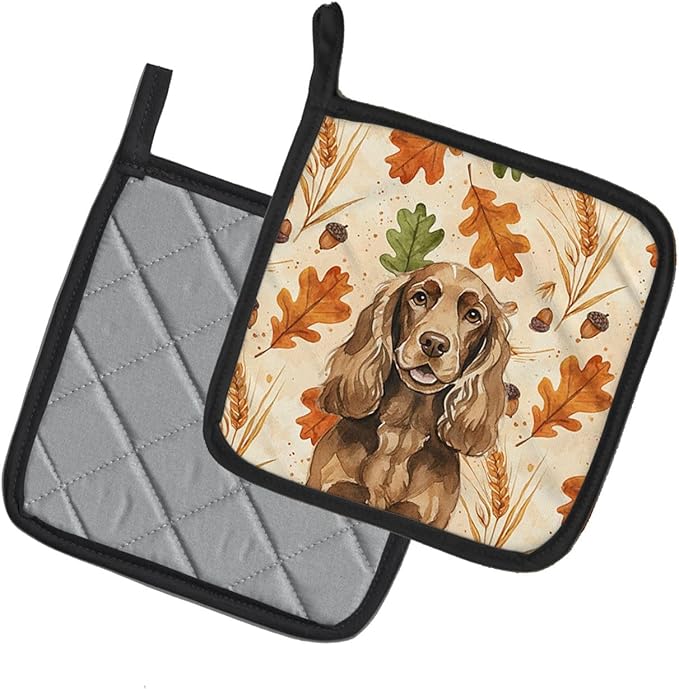Caroline's Treasures Liver English Cocker Spaniel Heirloom Fall Pair of Pot Holders Pair 7.5x7.5 Quilted Insulated Hot Pads Decorative Kitchen Gift Made in USA