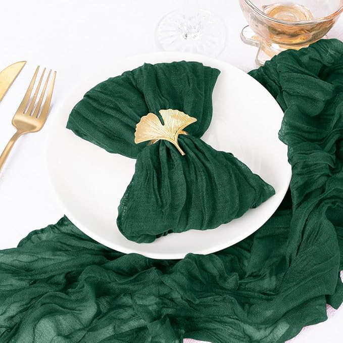 DeZerlor 12 Pack Emerald Green Cheesecloth Napkins Spring Cloth Napkins Set of 12 Dinner Napkins Bulk 21x21 Inches for Wedding Bridal Shower Baby Shower Parties