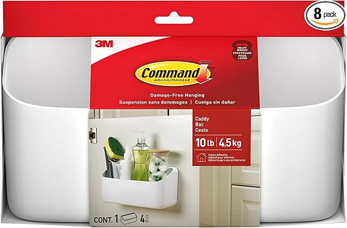 Command 10 Lb Large Organizing Caddy with 4 Strips,9.91" x 3.38" x 5.15",Heavyweight Damage-Free Hanging for Organizing Cleaning Supplies,Closet,and Pantry,(Pack of 8)