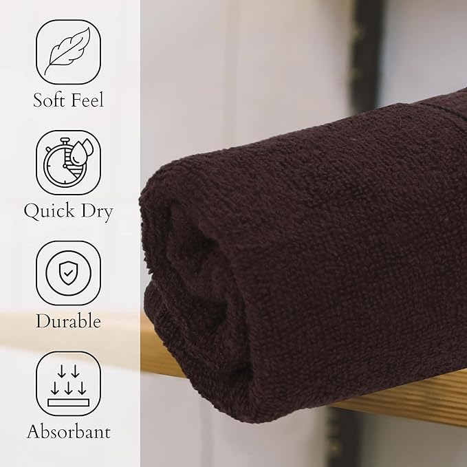 GOLD TEXTILES Premium Hand Towels for Bathroom -100% Ring Spun Cotton (Brown,4 Pack, 16x30 Inches) Luxury Soft Absorbent & Quick Dry, Bathroom Hand Towel Perfect for Hotel, Salon, Gym & Spa
