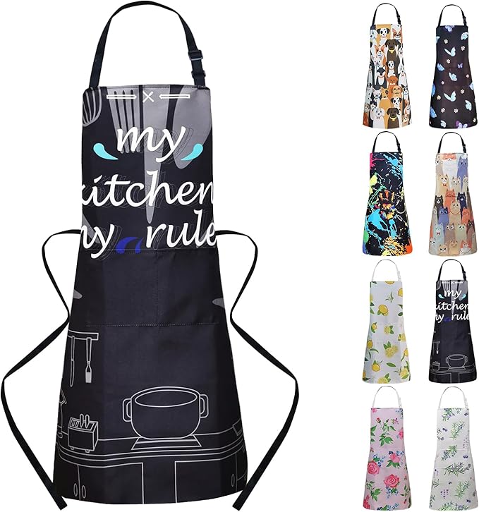 ZiQilin Adjustable Waterproof Kitchen Apron for Women with 2 Pockets Cooking Chef Apron Gardening Funny BBQ Aprons for Men